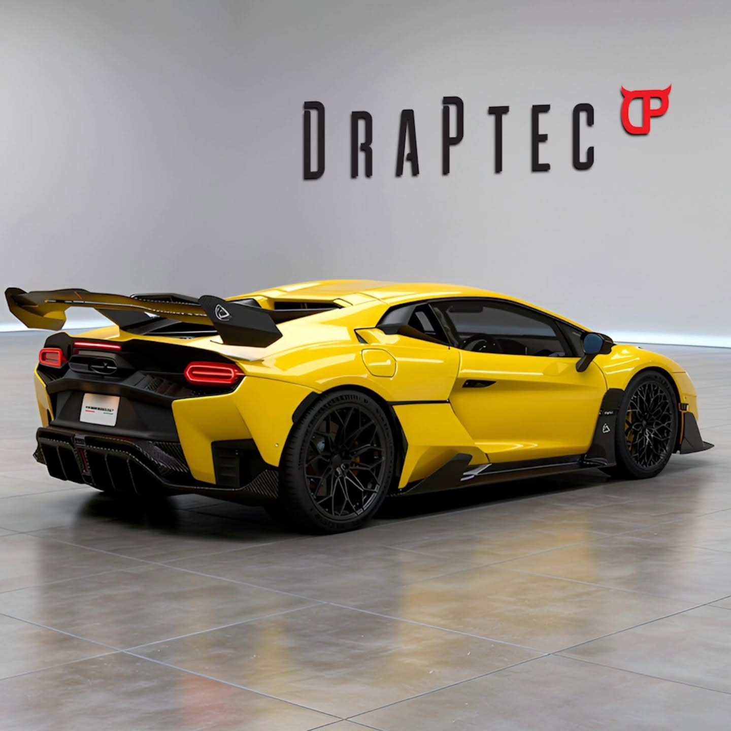 DraPtec Lamborghini Temerario Aero Package in yellow, rear three-quarter view