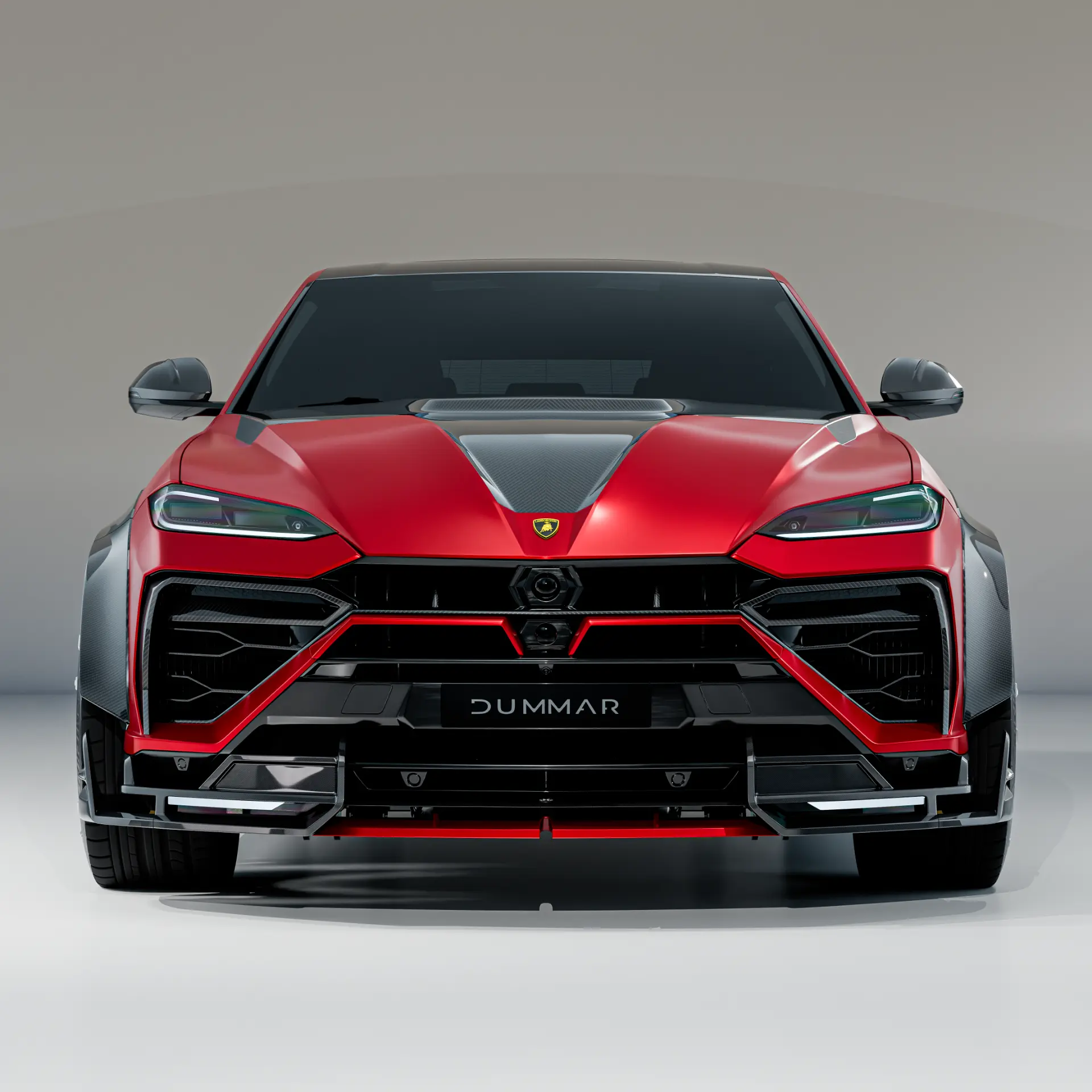 Dummar Exclusive carbon fibre widebody package on a red Lamborghini Urus, front view