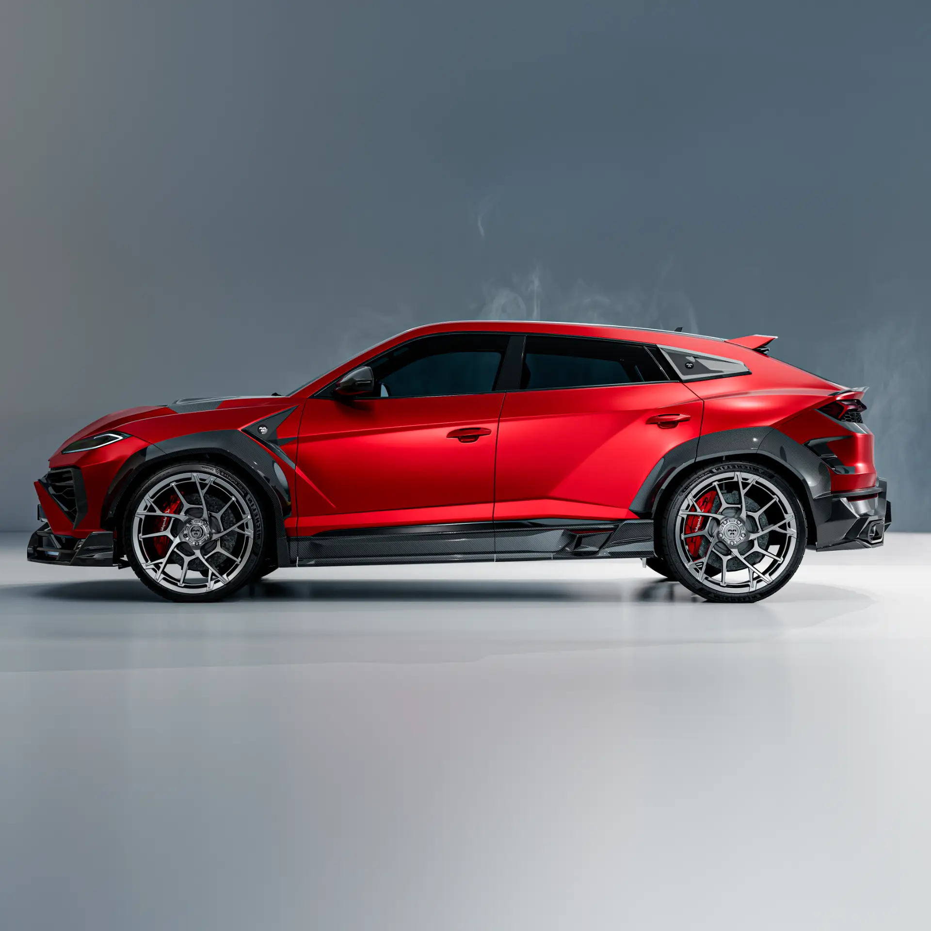 Dummar Exclusive carbon fibre widebody package on a red Lamborghini Urus, side view