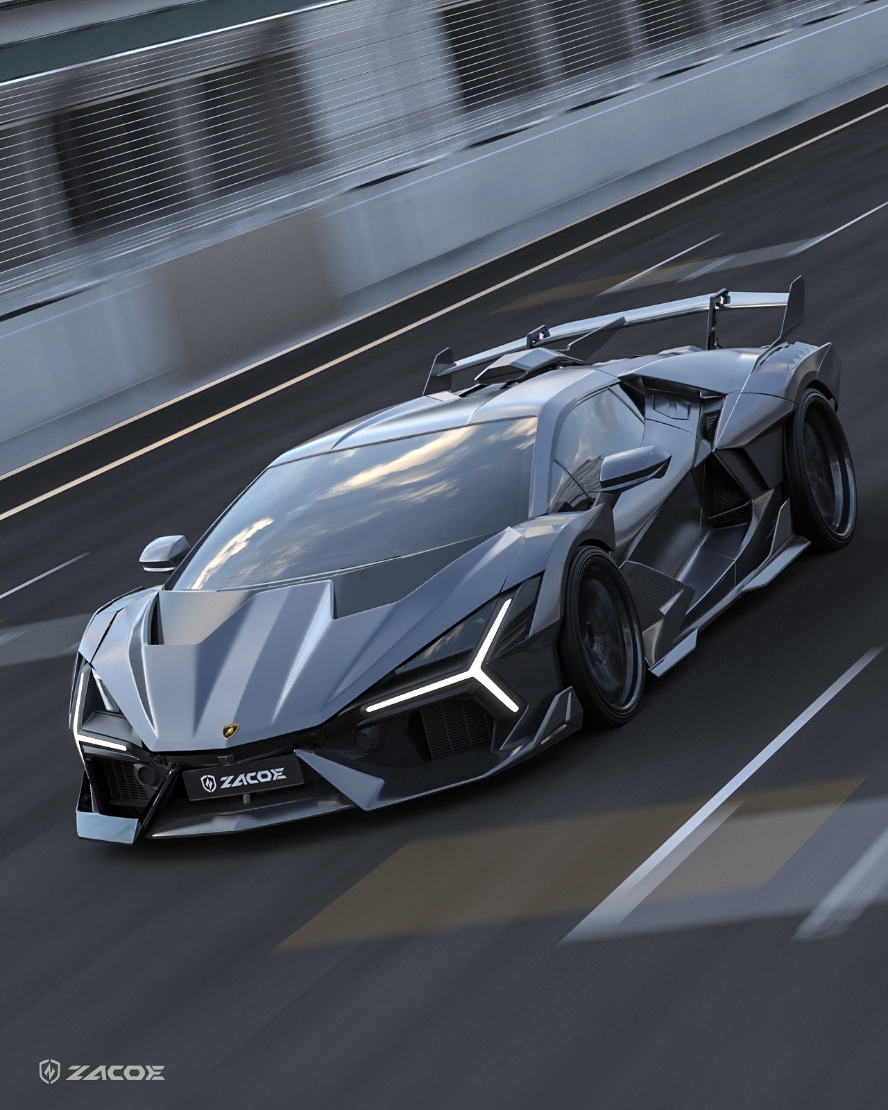 ZACOE widebody conversion on a Lamborghini Revuelto, front three-quarter view