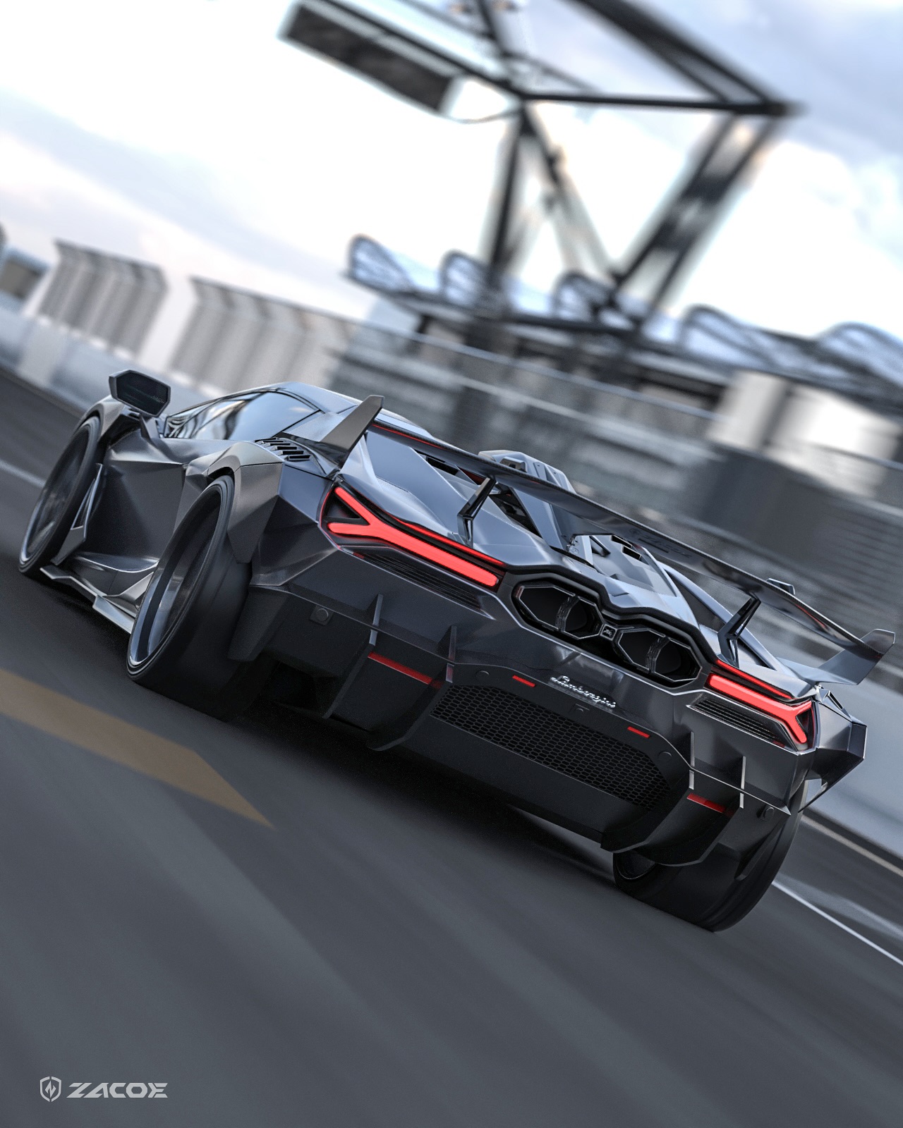 ZACOE widebody conversion on a Lamborghini Revuelto, rear three-quarter view